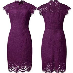 Merokeety Sleeveless Lace Floral Elegant Cocktail Dress